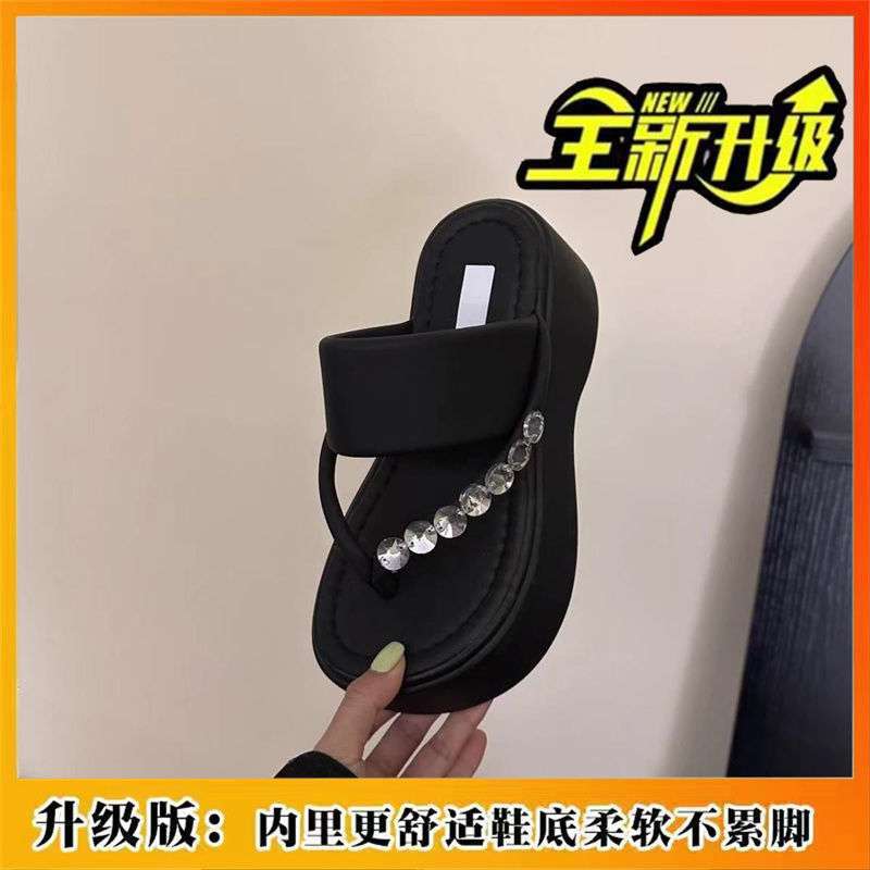 Korean Fairy Style Elegant Solid Color Muffin Bottom Slippers 2025 New Korean Version Fashion Pearl Toe Slippers