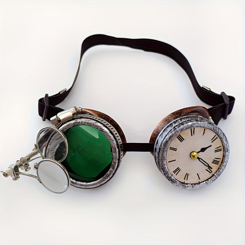 Man Woman Steampunk Goggles with Clock Victorian Goggles Gothic Glasses Halloween Cosplay Glasses for Festivals Theme Party