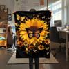 Bright Sunflower Monarch Butterfly Black Background Print Flannel Blanket Floral Nature Soft Throw Blanket Sofa Bedroom Travel Home Decor