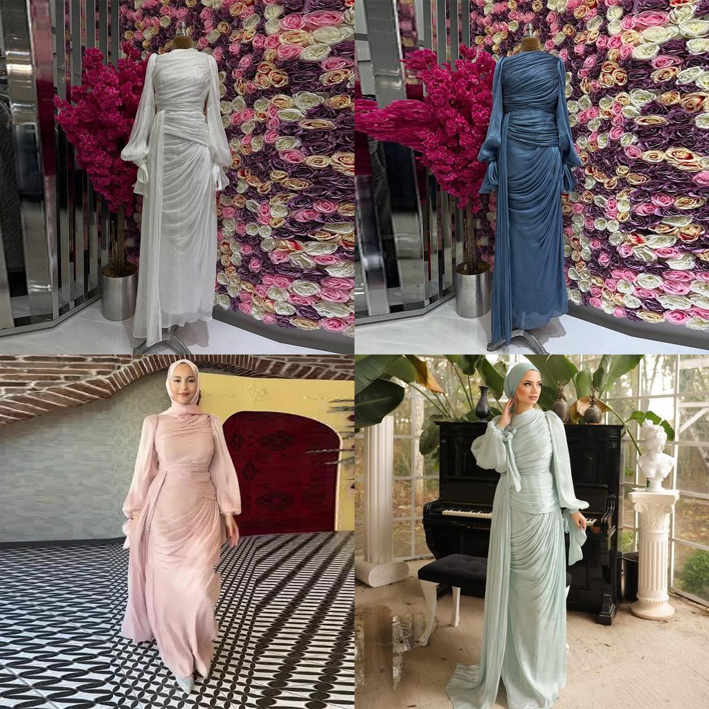 Polyester Pleated Dress With Long Sleeves For Elegant Women Spring