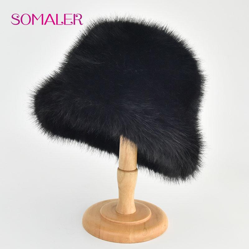 SOMALER Colorful Faux Fur Bucket Hats for Women Plush Bleaching and Dyeing Color Cap Fashion Warm Fluffy Faux Fur Furry Bucket Cap