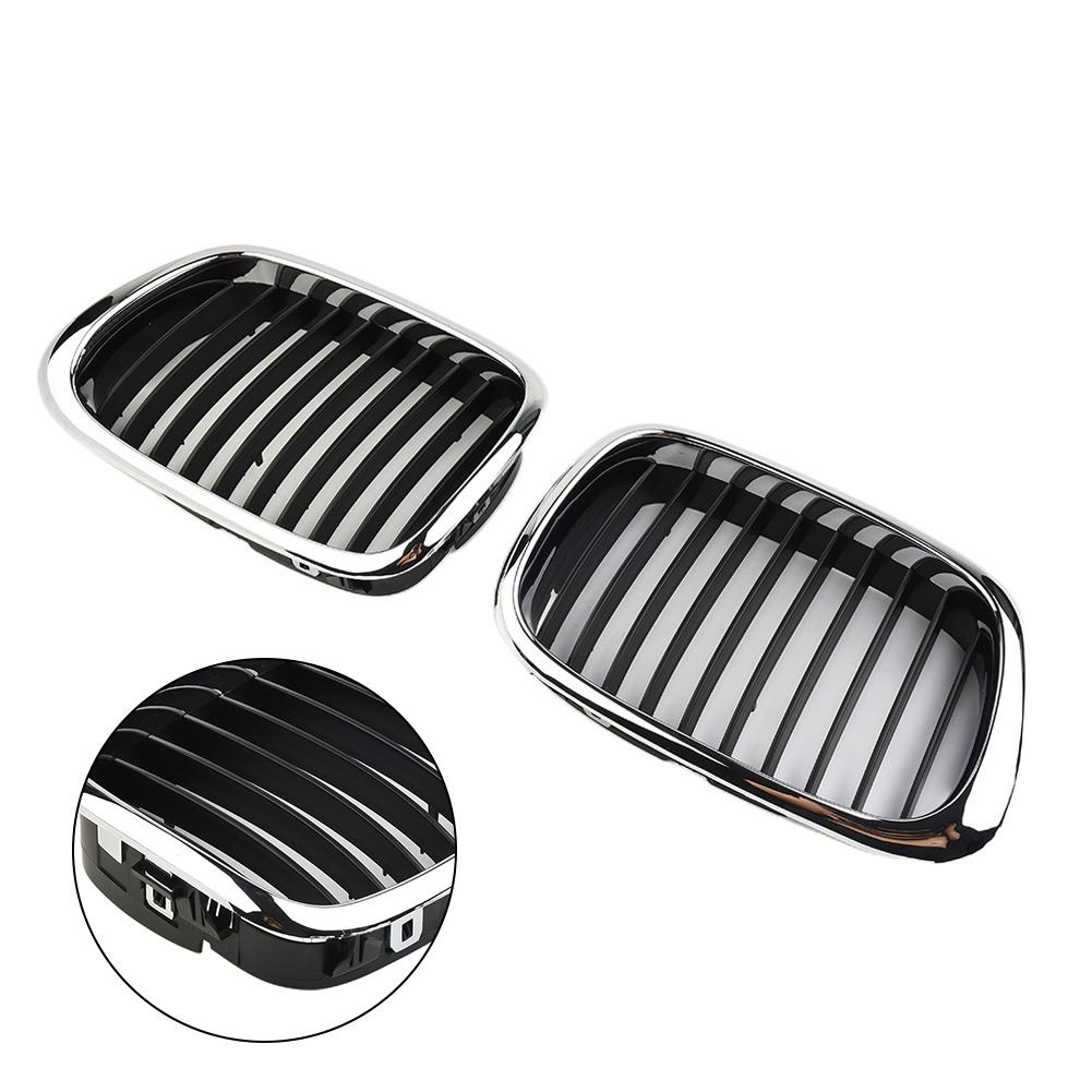 1Pair Grilles For BMW E39 5-series 525 530 535 540 M5 1998-2003 Front Chrome Black Grille Grill Replacement Car Exterior Parts