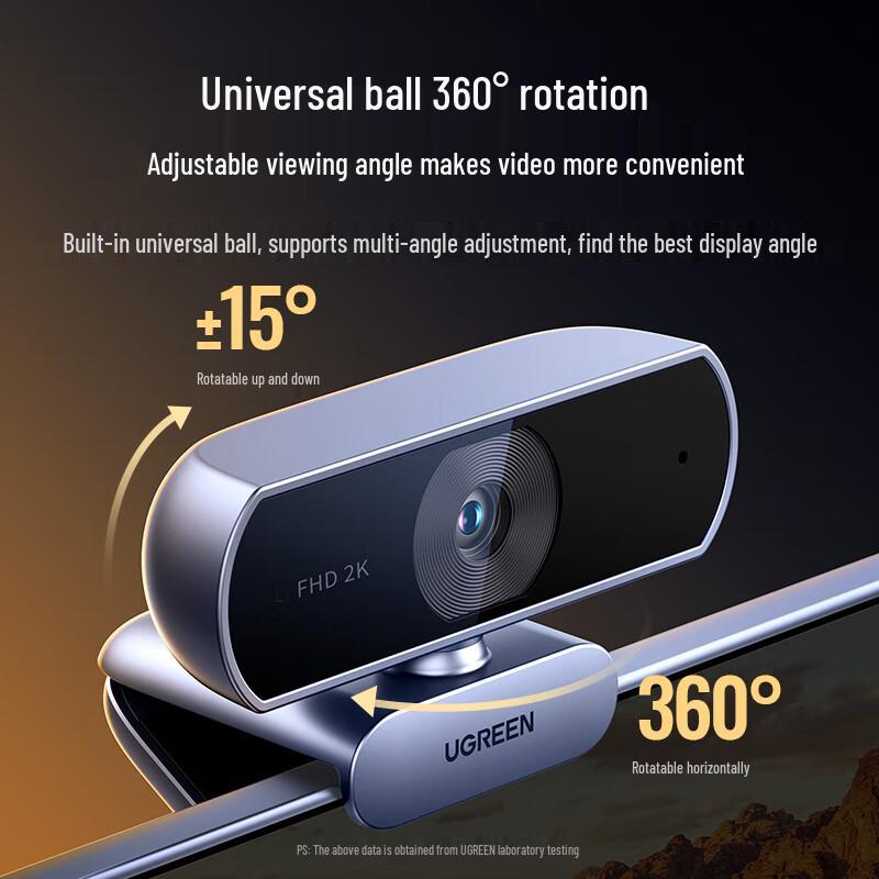 UGREEN 2K USB Webcam with Autofocus & Dual Mics