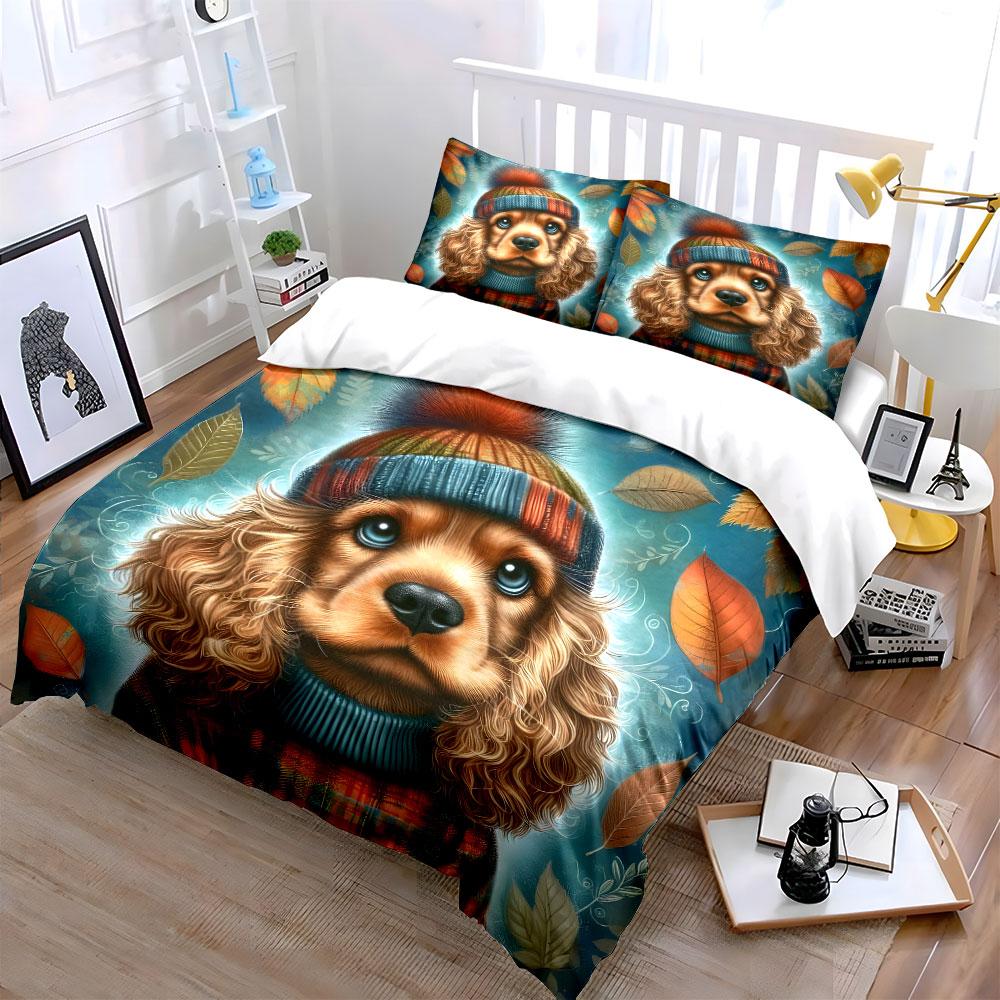 Autumn Pet Outfit Set Accessories Bedding Set with 1 Duvet Cover 2 Pillowcases Single Double King Queen, Gift