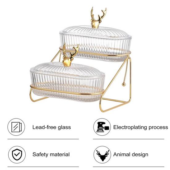 3-Tier Dried Fruit Display Tray with Nut Stand Stylish Elk Lid Sturdy Plastic Iron Frame