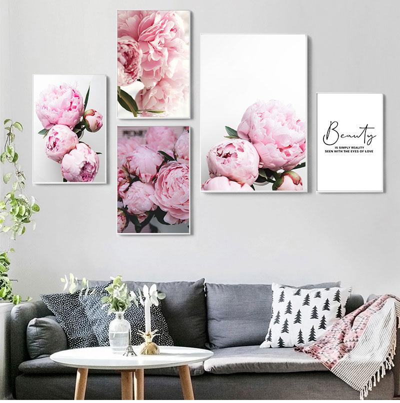 Картина на холсте, элегантный цветок пиона, фраза, постер и принт, настенная художественная картина для гостиной, украшение дома, скандинавский декор, без рамки