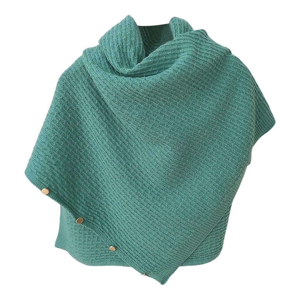 Ladies' Fashionable Knitted Shawl Cape With Buckle Yarn Plaid Scarf, Women's Versatile Warm Plain Weave Shawl