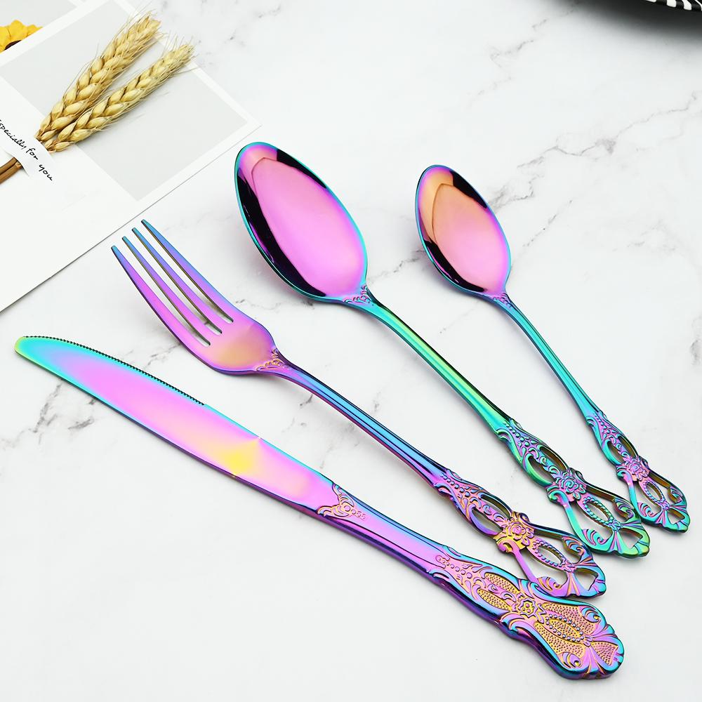 24 шт./6 комплектов королевской посуды, набор из нержавеющей стали, винтажные ложки, вилки, ножи, домашняя кухня, западный ужин, столовое серебро, посуда, подарок