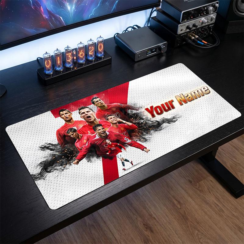 Cristiano Ronaldo Custom Large Mouse Pad, Personalized Name Text Print, Football Logo Non‑Slip Desk Mat Gaming Gift