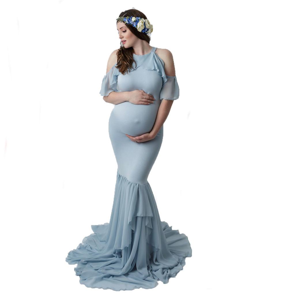 Для женщин беременных реквизит для фотосессии с короткими рукавами и оборками однотонное платье