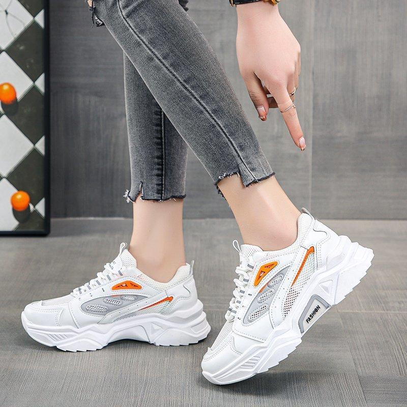 Модная женская обувь Дышащие массивные кроссовки Сетчатые повседневные спортивные туфли Модная женская обувь на платформе Женская обувь на шнуровке из вулканизированной кожи