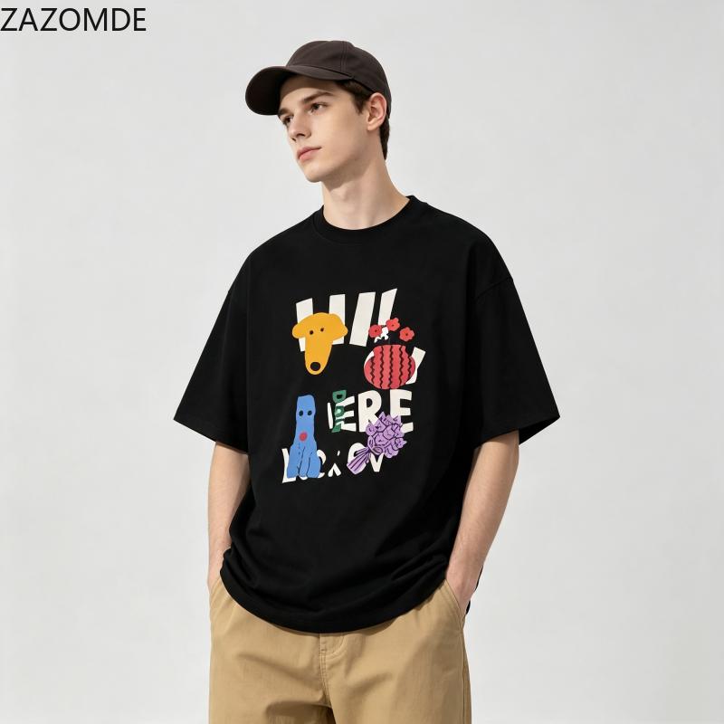 ZAZOMDE Japanese Aesthetic Illustration TShirt Lovely Dog With Flowers Graphic Soft Breathable Cotton Top Casual Daily Outfit