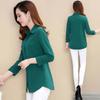 Women's Spring Autumn New Nine Quarter Sleeve Shirt Top Mom's Outwear Solid Color Turn Down Collar Bottoming Blouse M-5XL