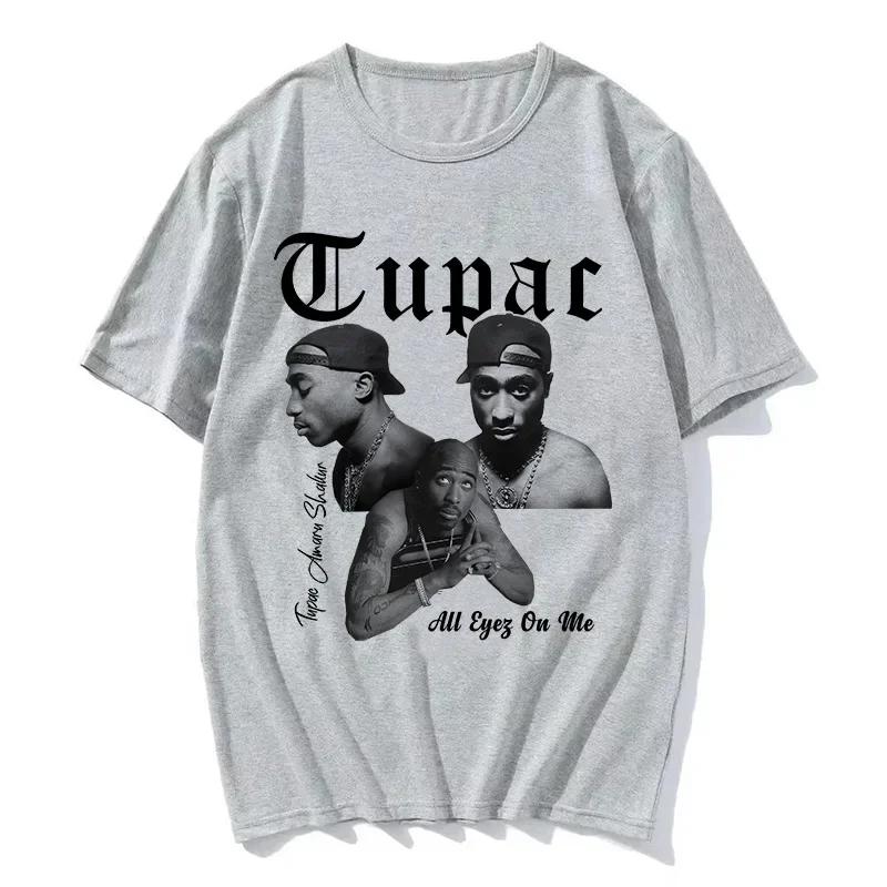 Рэпер Тупак 2Pac Уличная мода Хип-хоп Мода Футболка с коротким рукавом с графическим принтом Мужская Женская Харадзюку Y2K Свободный Повседневный Большой размер Верх Летний Новый Футболка