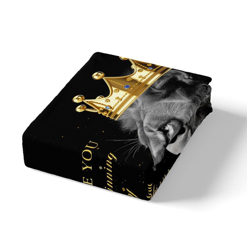 Матрас с рисунком льва, трехпредметный, цифровая печать, для пары, черный, золотой, корона, покрывало, постельное белье