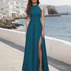 Women Summer High Slit Maxi Dress Halter Sleeveless Long Dress Sexy Evening Party Wedding Guest Formal Dress