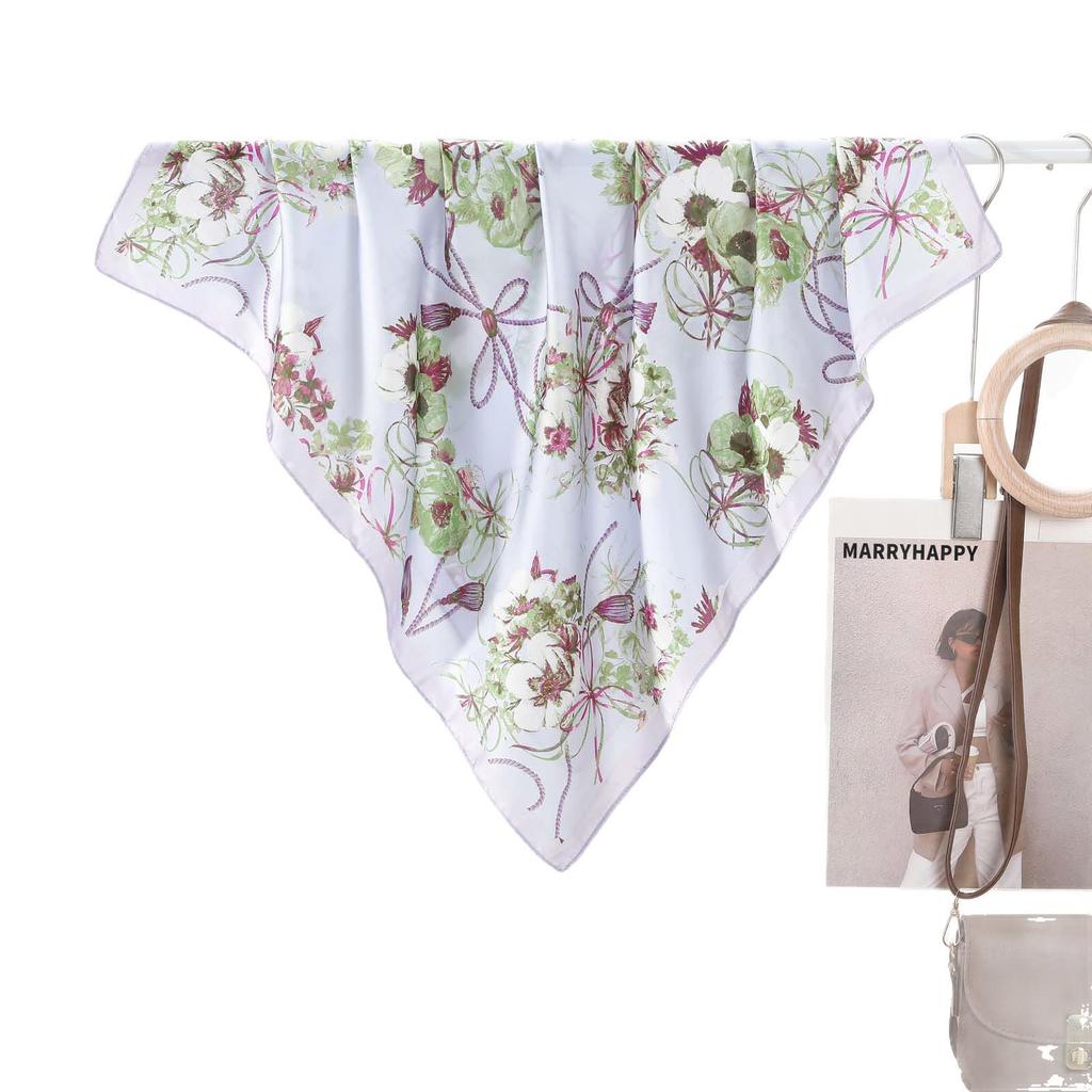 Romantic Women's Silk Scarf: Versatile Printed Neck & Hair Accessory for Sun Protection