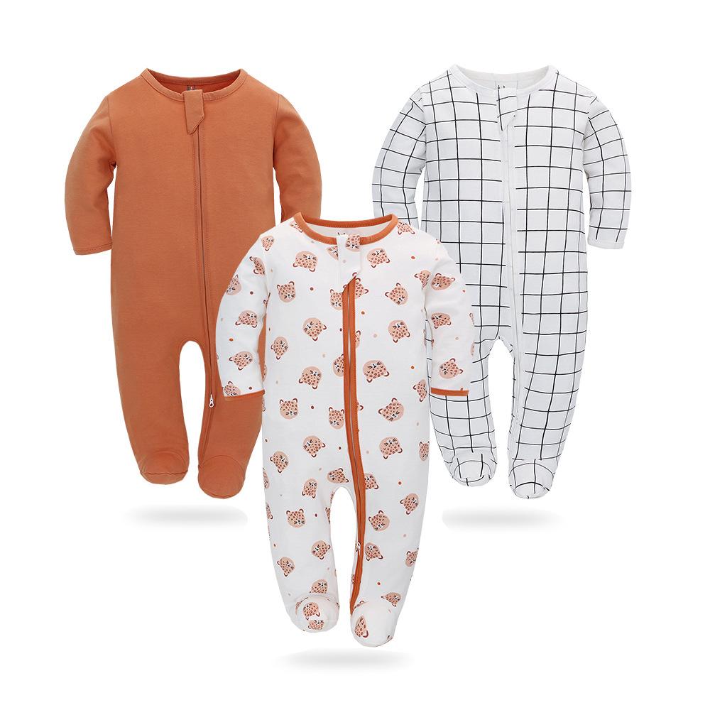 Детский комбинезон из 3 предметов, весенне-летний комбинезон с длинными рукавами для новорожденных, детский комбинезон с облегающими ножками, на молнии, одежда для новорожденных