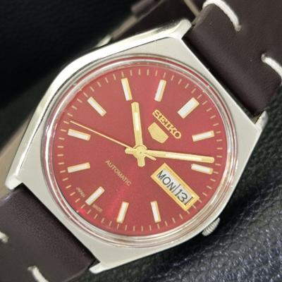 АВТОМАТИЧЕСКИЕ ВИНТАЖНЫЕ ЧАСЫ SEIKO 5 ЯПОНИЯ 6319A МУЖСКИЕ С ЦИФЕРБЛАТОМ КРАСНОГО ЦВЕТА a701262-5