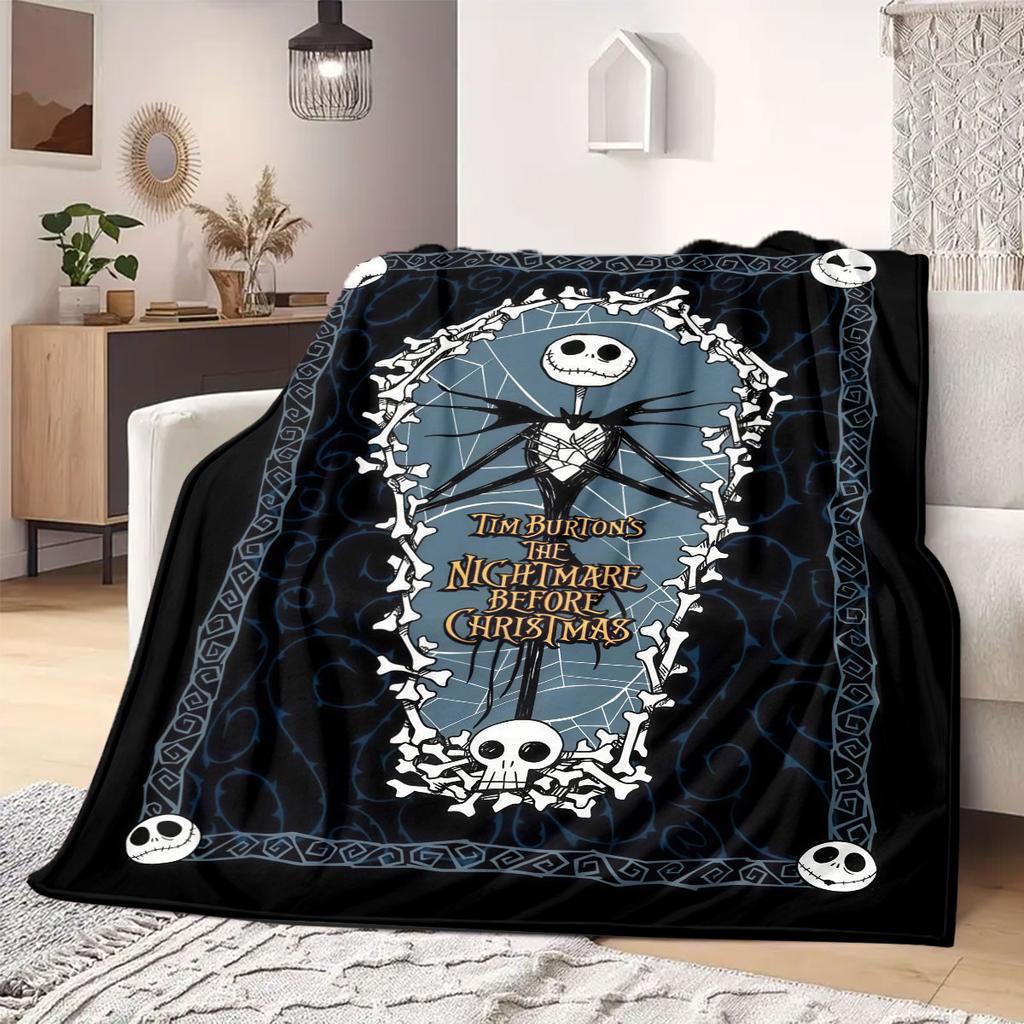 Jack Sally Print Flannel Blanket for Sofas Beds Bedrooms Chairs Travel Picnics Cartoon Home Decor Style
