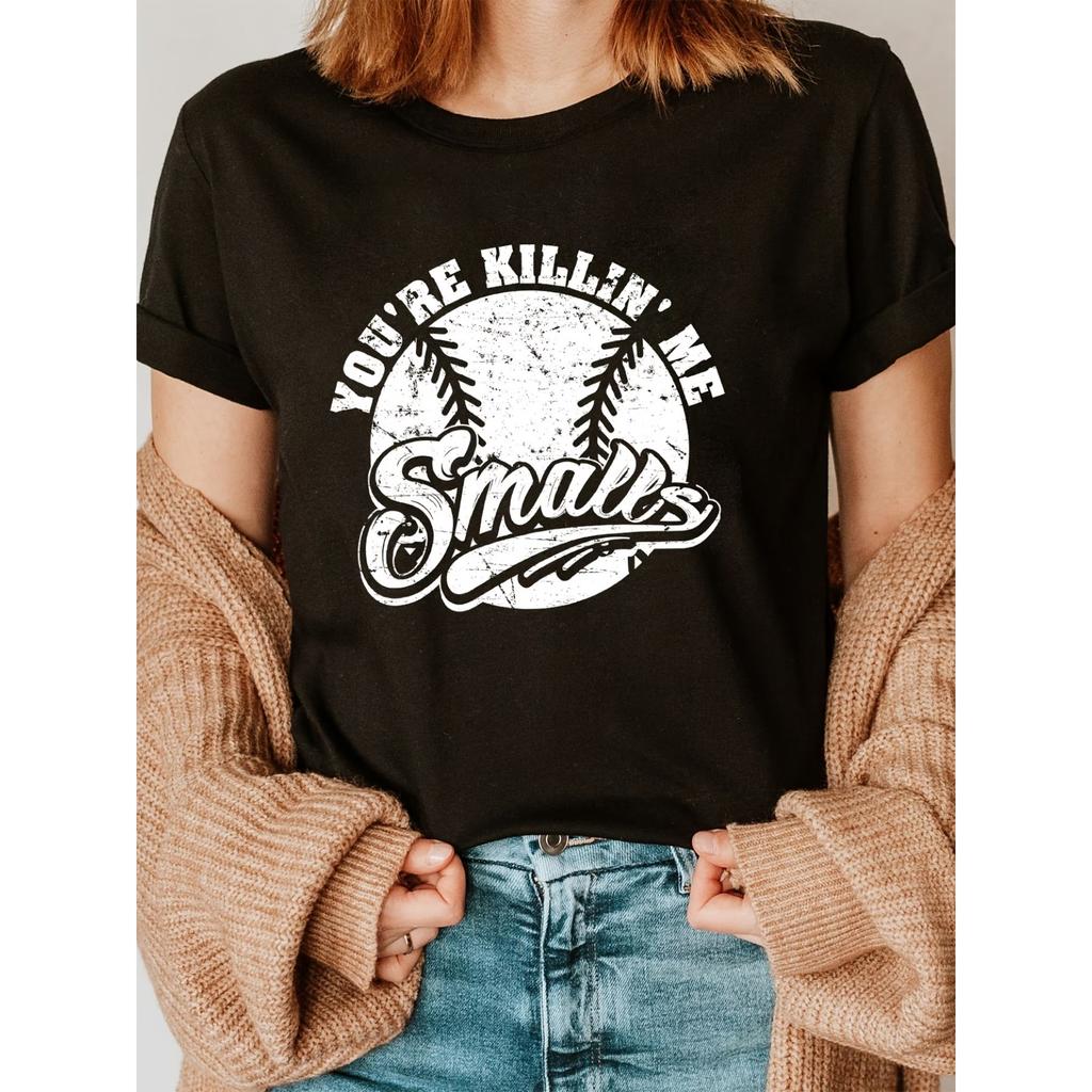 Модная футболка Smais Softball с принтом букв, с коротким рукавом, круглым вырезом, повседневный топ для лета и весны