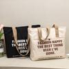 Versatile Canvas Bag for Female Students, Large Capacity Letter Single Shoulder Tote Bag, Simple and Fashionable Canvas Bag
