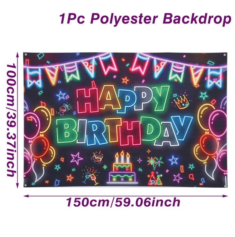 Glow Happy Birthday Backdrop Banner Bbirthday Party Decoration Kids Glow Party Supplies Happy Birthday Background