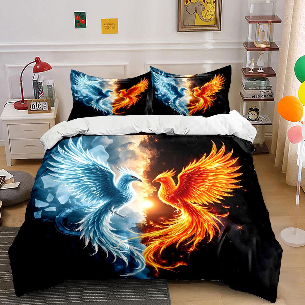 Fire and Ice Phoenix Battle Bedding Duvet Cover Set (1*Duvet Cover 2*Pillowcases, without duvet insert)