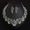 Green Crystal Diamond Short Clavicle Necklace Earrings Set Dress Dinner Banquet Bridal Women's Jewelry