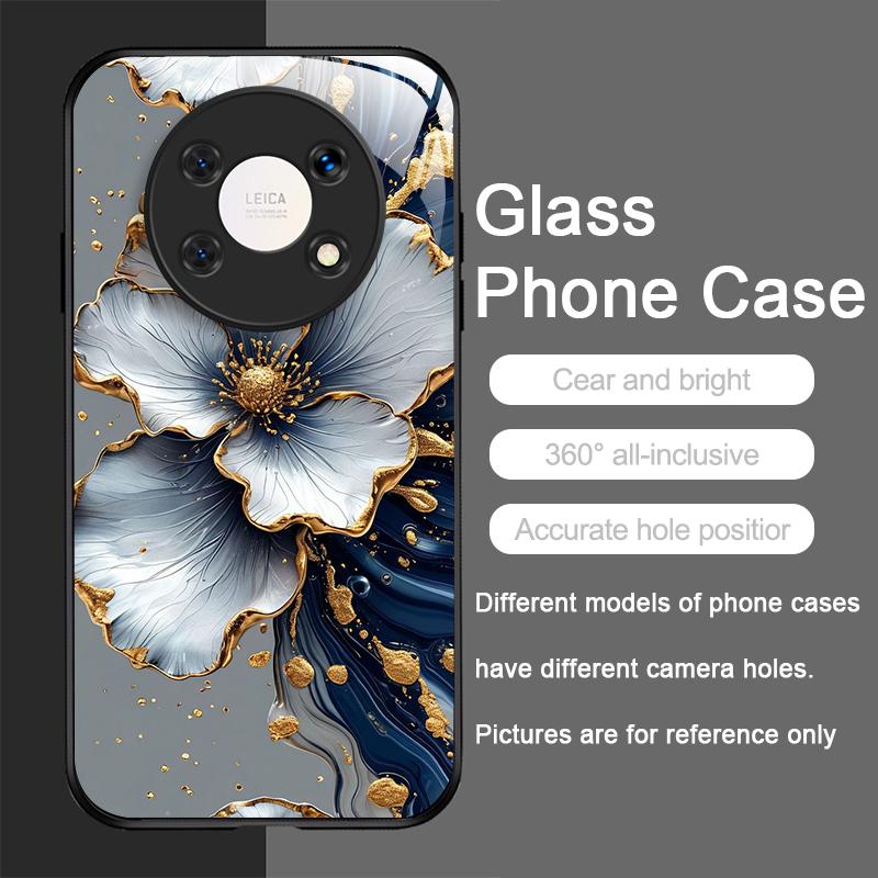Элегантный Чехол для Телефона из Закаленного Стекла с Художественным Цветочным Узором Лотоса для Huawei Nova 13 12 SE 11 10 Pro Mate 40 30 P60 P40 5G