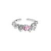 Sweet And Cool Colored Treasure Pink Zir*****Pen Ring Bright Light Luxury High Sense Niche Exquisite Girl Heart Ring
