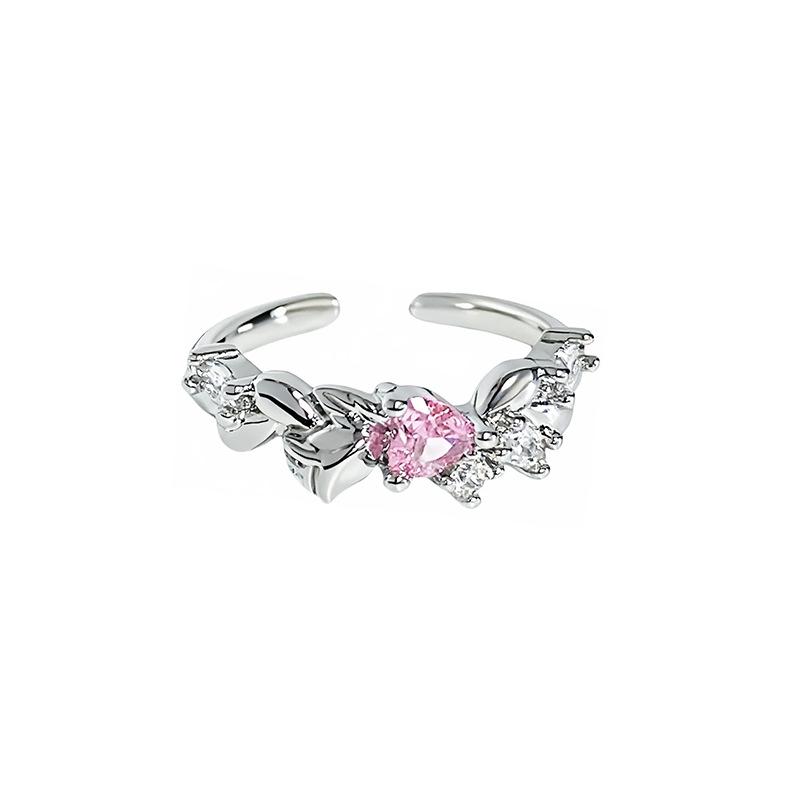 Sweet And Cool Colored Treasure Pink Zir*****Pen Ring Bright Light Luxury High Sense Niche Exquisite Girl Heart Ring