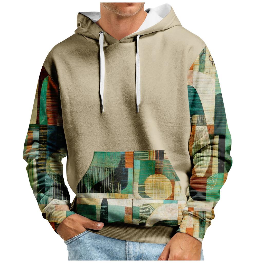 Осенний мужской свитер с большим капюшоном и цифровым принтом, новый большой базовый свитер