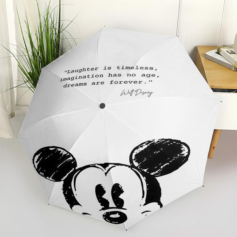 Disney Mickey Mouse Watercolor Print Automatic Folding Umbrella, Portable Windproof Travel Umbrella for Kids and Adults, Cute Ca