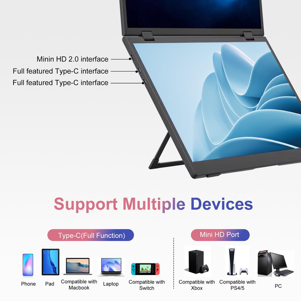 15,6-дюймовый двойной монитор 1080P Расширитель экрана для ноутбука Складной экран Ультратонкий внешний дисплей