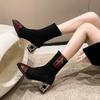 Rhinestone Design Women's Socks Boot 2024 Autumn Winter New Black High Heel Pointed Toe Ladies Ankle Boots Botines Para Mujeres