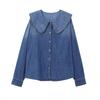 2024 Autumn/Winter Women's European and American Long Sleeve Turn-Down Collar Cotton Denim Shirt
