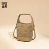 Винтажная нишевая плетеная сумка ручной работы, матовая замша, сумка-ведро для ношения в руке, сочетающаяся по цвету сумка для ребенка и матери, женская сумка-мессенджер на одно плечо