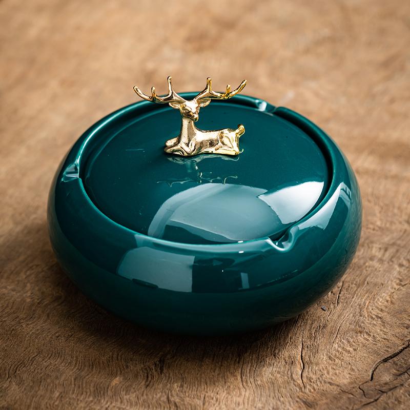 Ceramic Ashtray with Lid Creative and Personalized Anti Fly Ash Living Room Office Home Ashtray Ins Trendy Car Ashtray