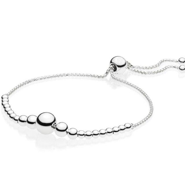 Pave Heart Star String Of Beads Sliding Clasp Adjust Wrist Bracelet Fit Sterling Tone Bangle Bead Charm Diy JewelryFashion Bracelets