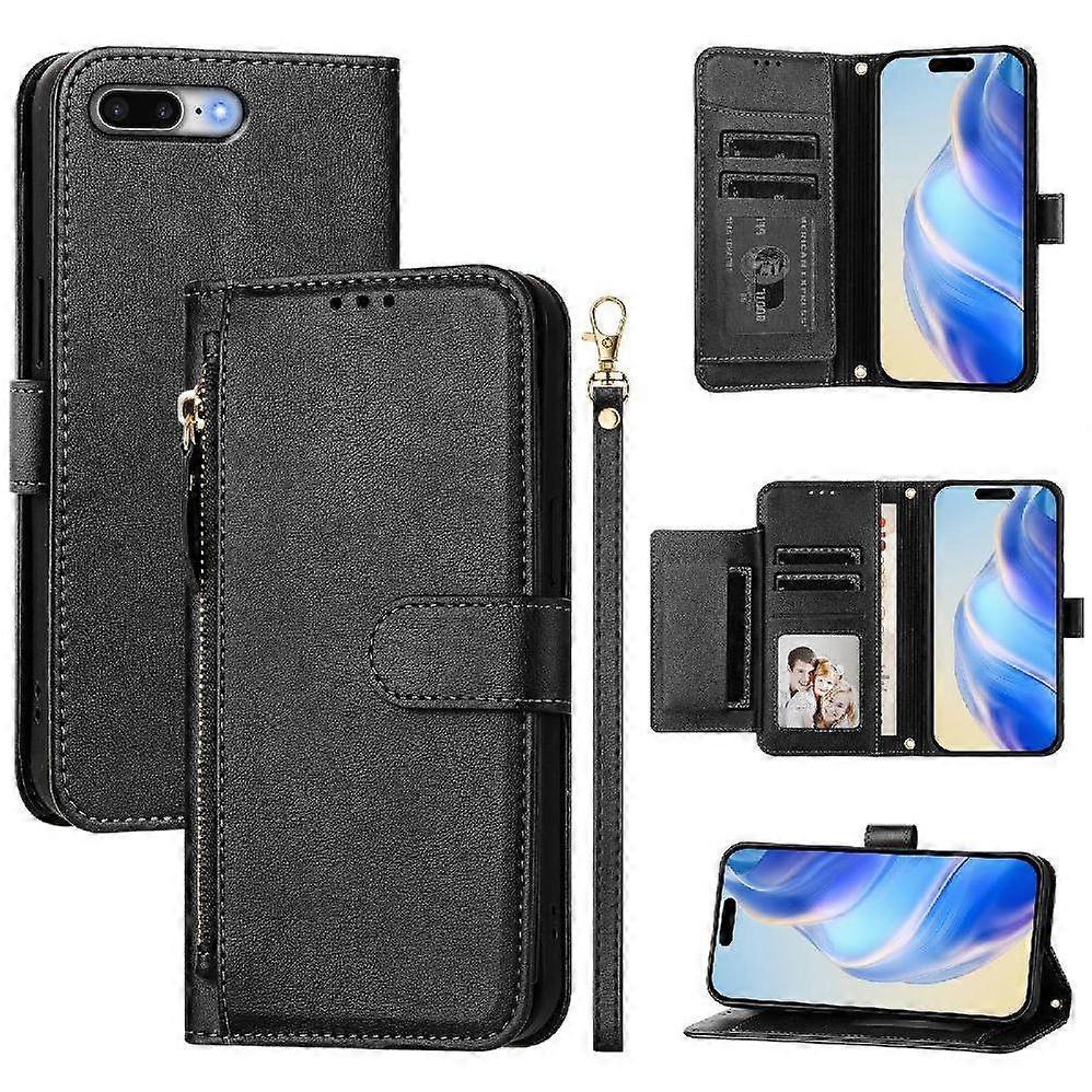 Wallet Phone Case for iPhone 7 Plus with Zipper Card Holder, Detachable Strap, Kickstand, Magnetic Closure
