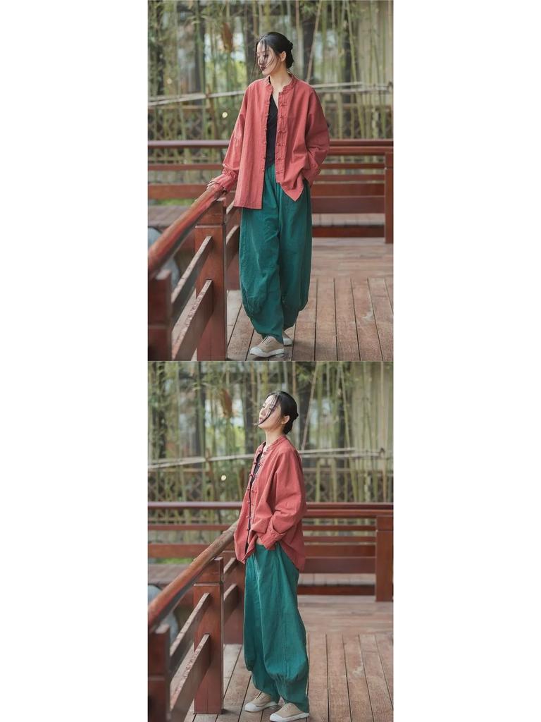 Женская куртка в китайском стиле на пуговицах 2023 года: Кардиган Zen Art средней длины