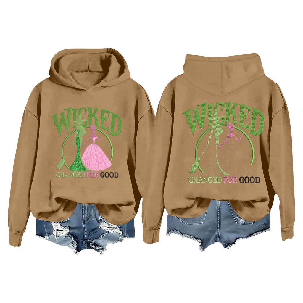 Женская повседневная толстовка с капюшоном и принтом ведьмы с длинными рукавами