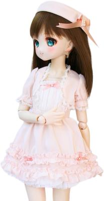 [Petite Marie] Комплект из 3 предметов, совместимый с MDD: Пушистый Розовый Конфетный Комплект - Болеро с Пышными Рукавами, Платье-Майка, Шляпа-Берет - Комплект из 3 Предметов: