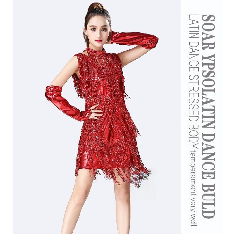Sexy Shiny Flapper Gatsby Dress Double V-Neck Sleeveless Sequin Tassel Latin Jazz Party Dance Dress Vestido