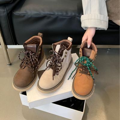 Версия из коровьей кожи ботинки в британском стиле на шнуровке с круглым носком на платформе классические ботинки Мартина женские кожаные уличные альпинистские рабочие ботинки