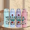 1PC Desert Cactus Boho Plant Art Print 750ml Color Plastic Sports Water Bottle Leakproof Flip Straw Lid Suitable for Sports Office Home Use