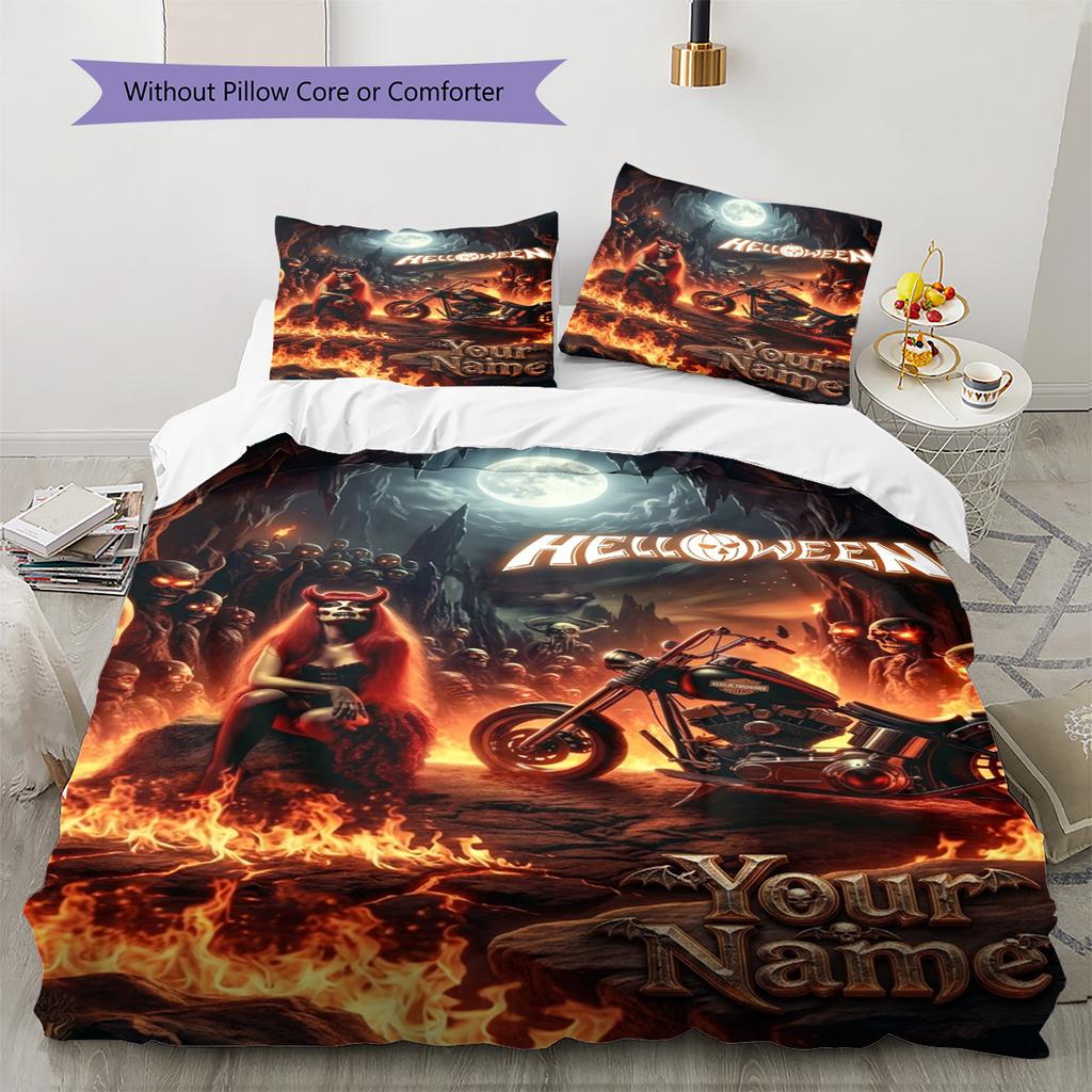 Name Custom Helloween Band Pattern Bedding Set Quilt Cover Pillowcase Home Decor Gift (1 * duvet cover + 2 * pillowcase, without core)