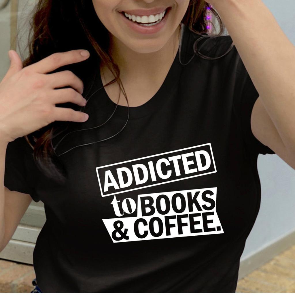 Funny Coffee Lover Book Reader Tee Shirt, Addicted To Books And Coffee , Librarian T shirt Gift, Caffeine Addict Literature Enthusiast Tee