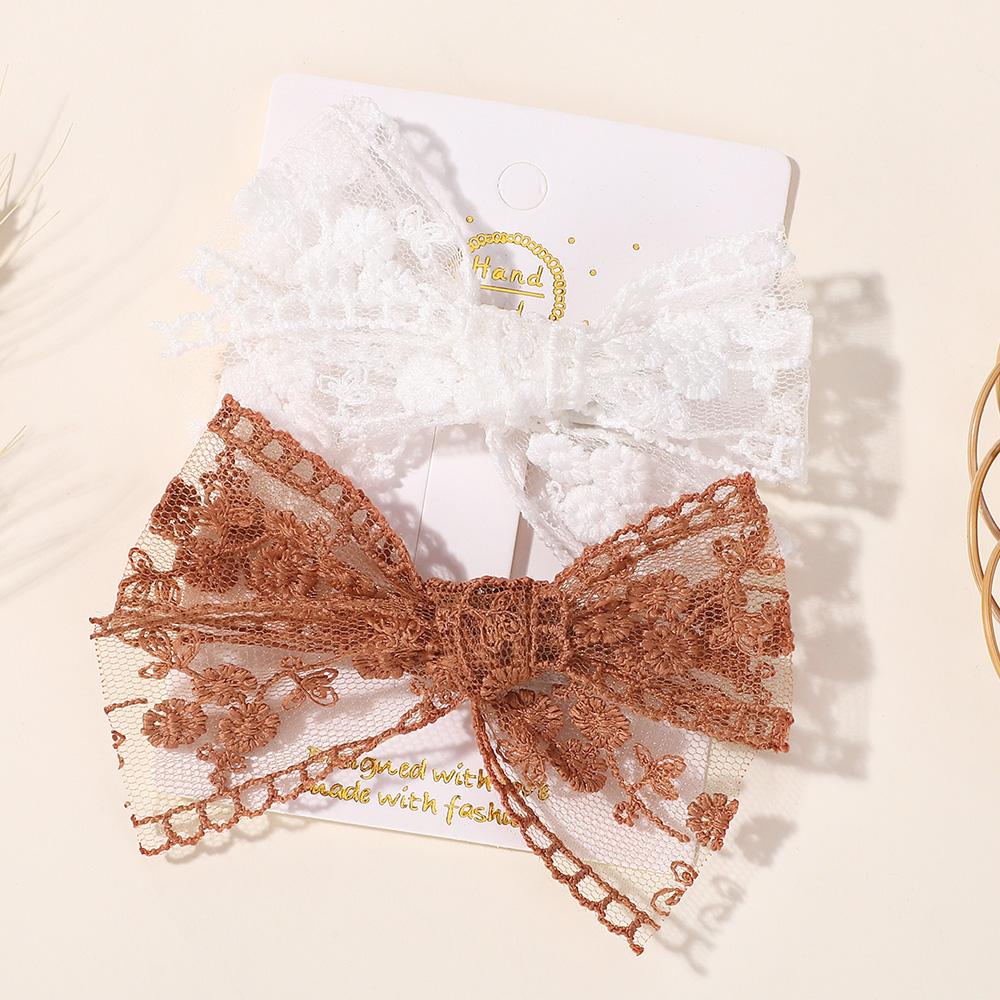 2Pcs/Set Cute Solid Lace Cutout Bowknot Hair Clips for Baby Girls Handmade Bows Hairpin Barrettes Headwear Kids Hair Accessories